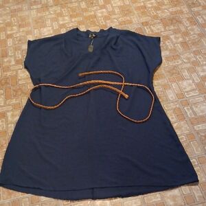 Elegant Navy Women's Tunic/dress with Braided Belt Size 2xlarge